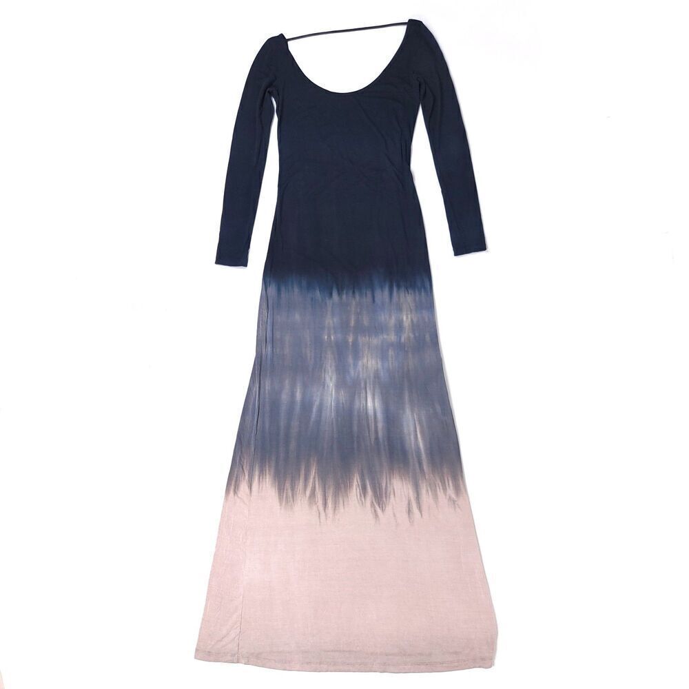 BLUE LIFE Pucci Asymmetric Open Back Long Sleeve Maxi Dress Black Tie Dye Boho